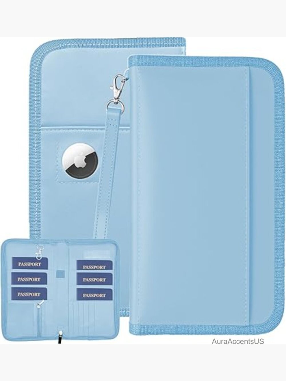 PU Leather Family Passport Holder for 4-6, RFID Blocking, Airtag Slot